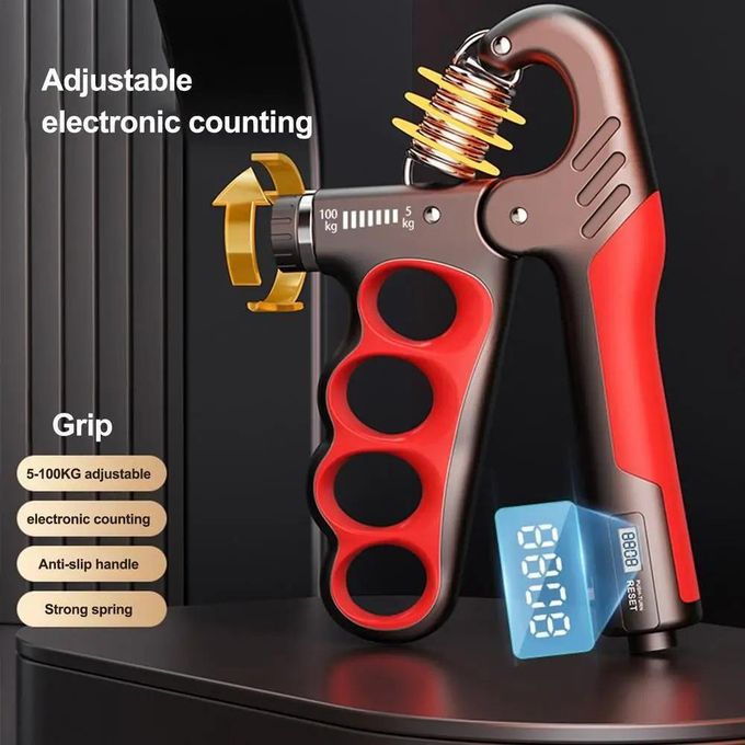 KipFit Adjustable 5-100KG Hand Grip Strengthener with Counter (RED) - Image 3