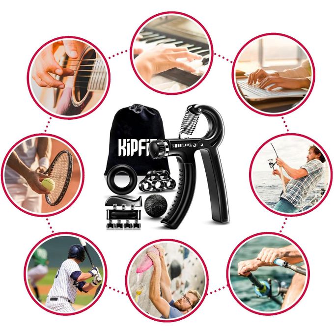 KipFit Hand Grip Strengthener Kit Forearm 5 Pack Adjustable Resistance - Image 7